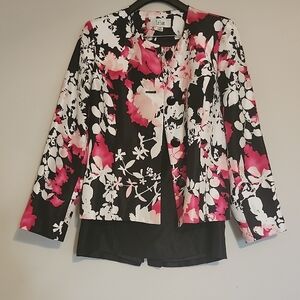 Floral Black and Pink Women's Jacket w/ Skirt